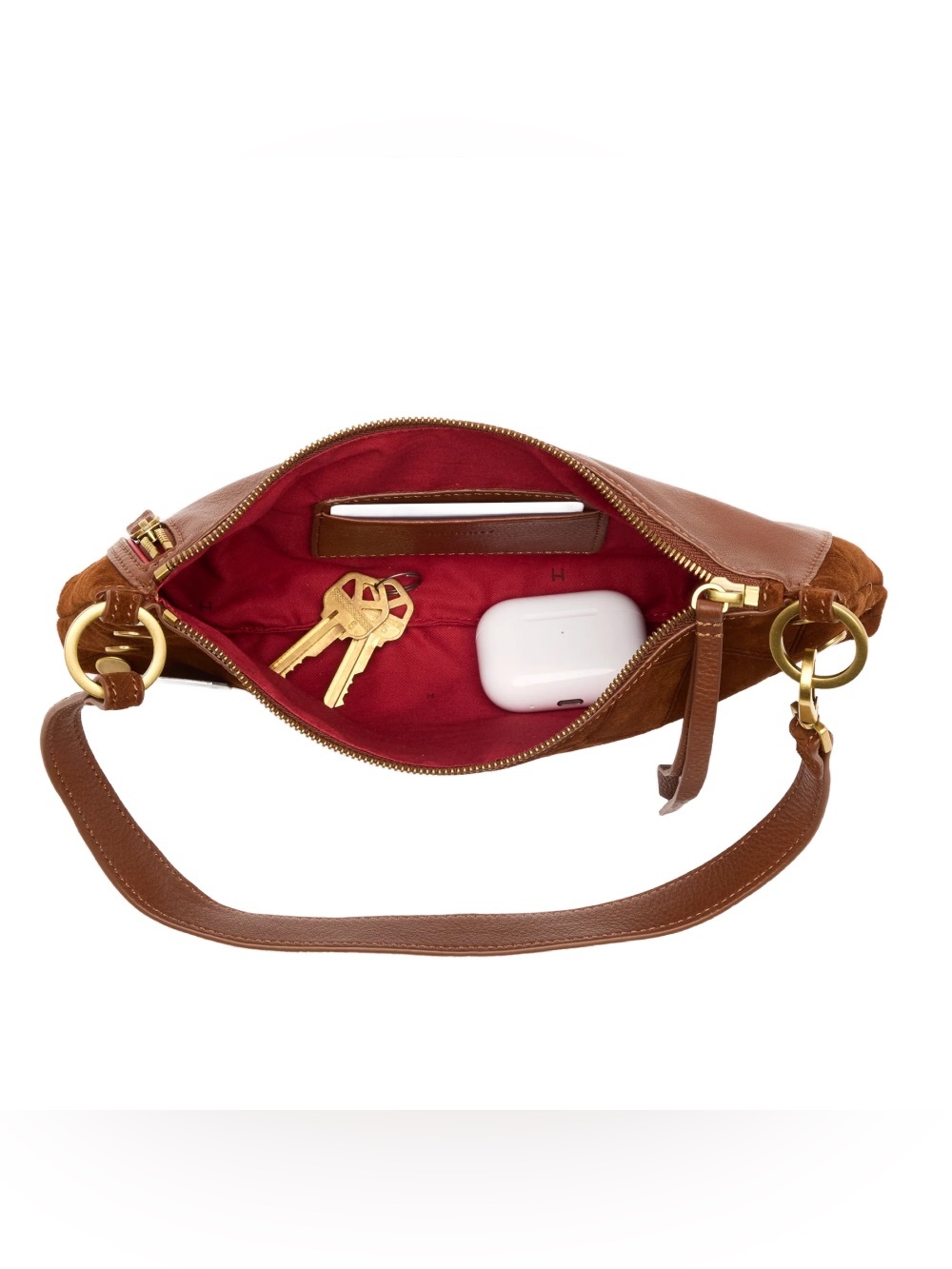 Hammitt Kyle Chocolate Diamond Suede Antique Gold Small Crossbody - Picture 14 of 15